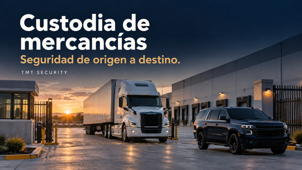 Camión en un acceso logístico con el título Custodia de mercancías