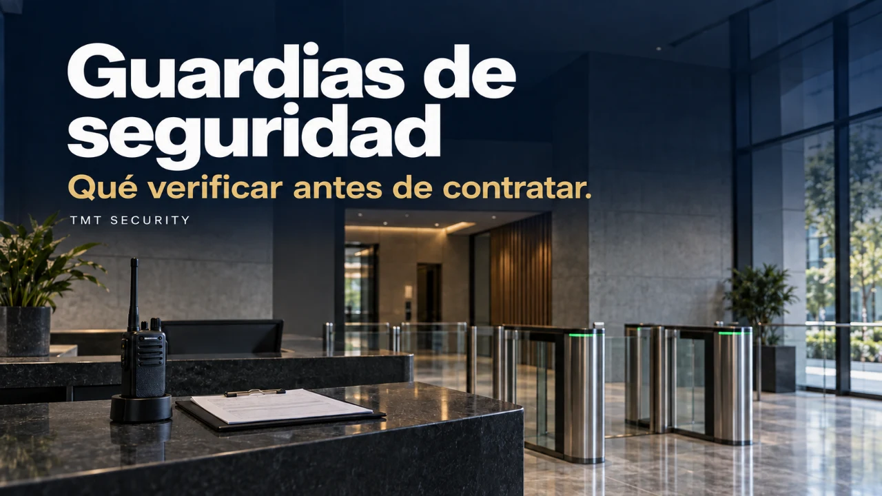 Recepción y equipo de control de acceso con el título Guardias de seguridad